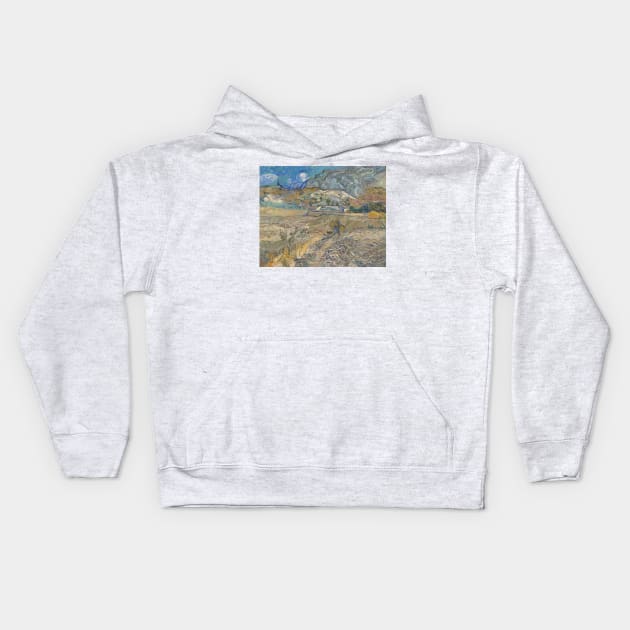 Landscape at Saint-Remy (Enclosed Field with Peasant) by Vincent van Gogh Kids Hoodie by Classic Art Stall